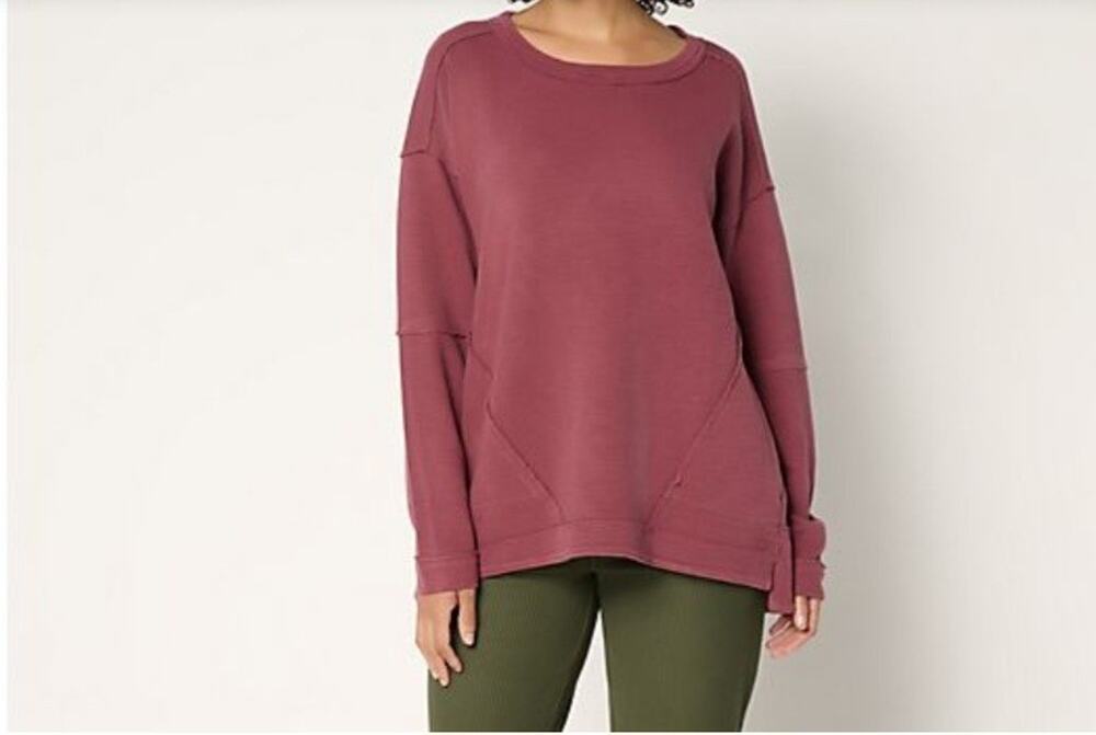 Logo Lori Goldstein Size Med Wine Ottoman Rib Long Sleeve Top A702150 NWOT